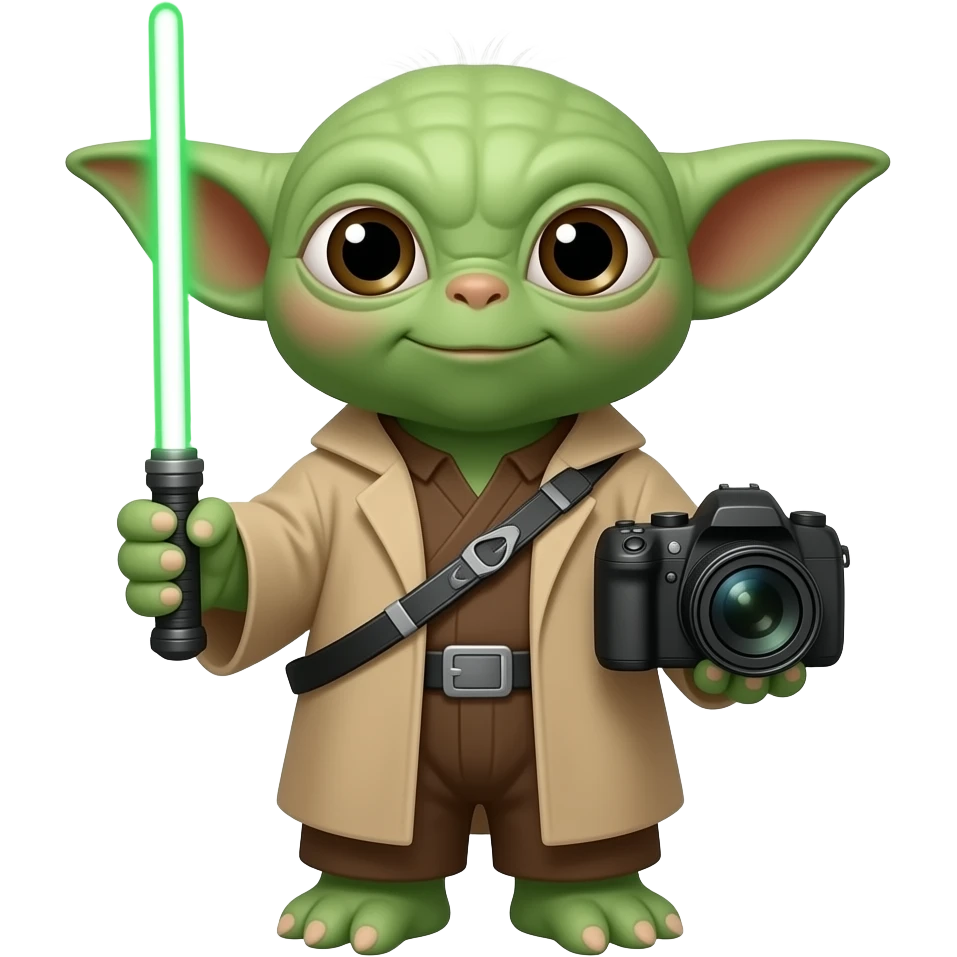 maitre yaddledebout avec sabre laser  et appareil photo emoji