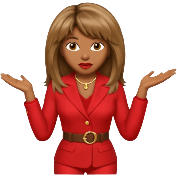 Tina Turner with long light brown hair, red outfit emoji