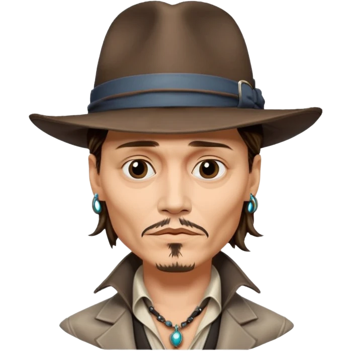 Johnny Depp inspired emoji, quirky expression, unique accessories, no text emoji