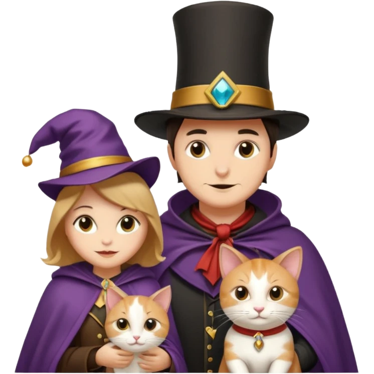 magician couple and their pet cat emoji