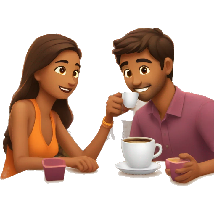 Indian animates young man with his gf sipping a coffee in a vibrant cafe emoji