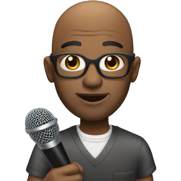 Black bald man with microphone  emoji