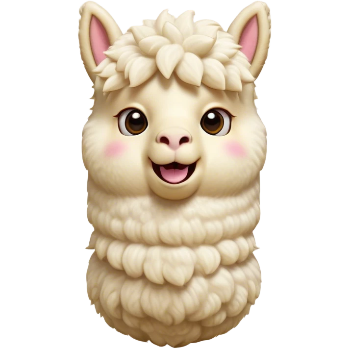 Cinematic Comical Cream Alpaca Portrait Emoji, Head tilted dramatically with an exaggeratedly amused expression, featuring a striking, fluffy cream fleece with playful texture, wide, expressive gentle eyes filled with playful disbelief, Simplified yet hilariously expressive features, highly detailed, glowing with a slightly sassy glow, high shine, dramatic yet playful, stylized with an air of cheeky mischief, bright and endearing, soft glowing outline, capturing the essence of a spirited and over-the-top alpaca, so meme-worthy it feels like it could side-eye its way into internet fame instantly! emoji