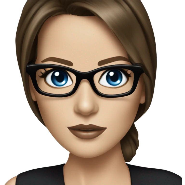 Hyper Realistic photo Kate Beckinsale blue eyes wearing glasses in a business meeting black dress emoji