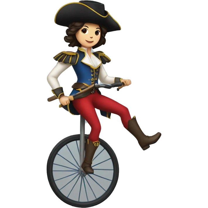 female musketeer riding a unicycle dark hair emoji