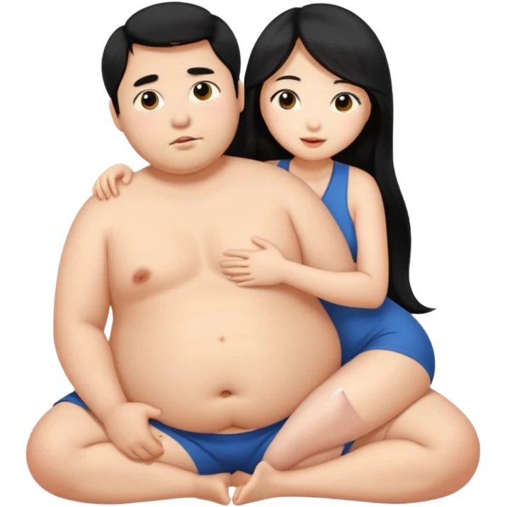 long black hair asian girl having intercourse with fat and short asian man emoji