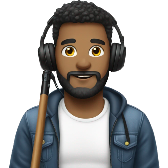 man selfie stick headphones beard  emoji