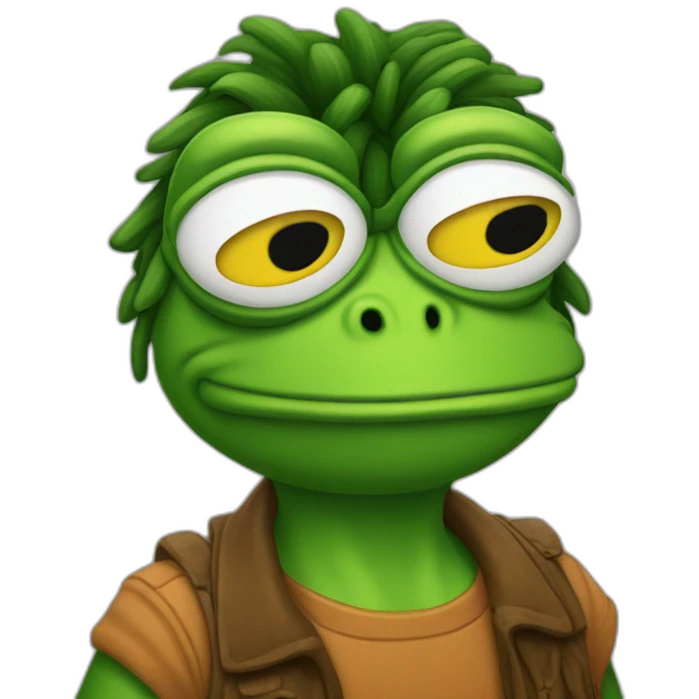 Pepe la rana con pestañas y pelo negro emoji