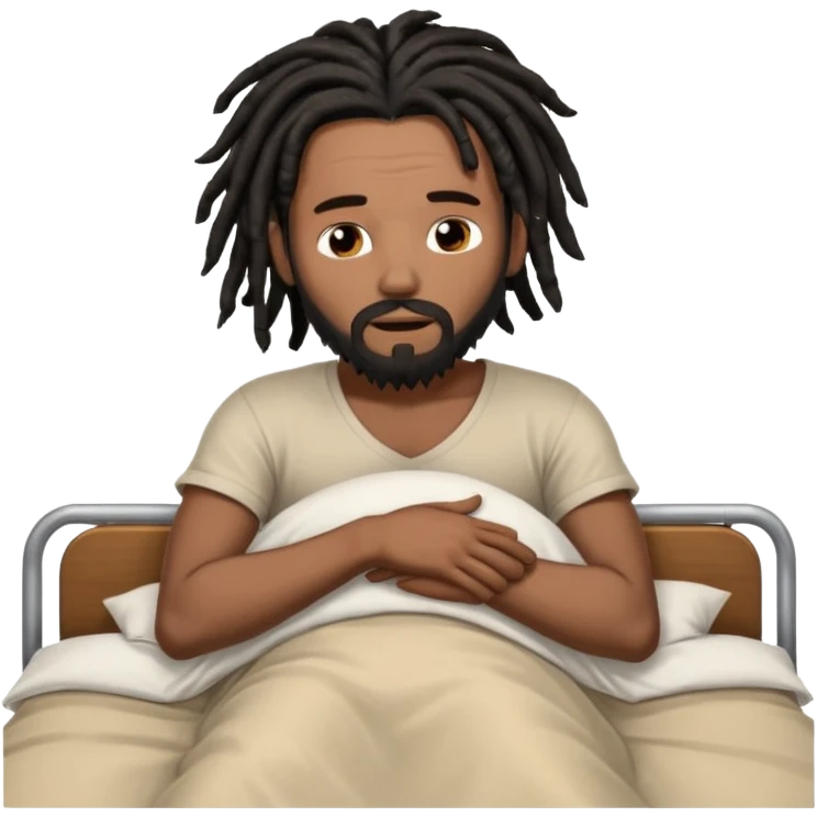 African American man with shoulder length black dreadlocks with black beard waking up out of bed emoji