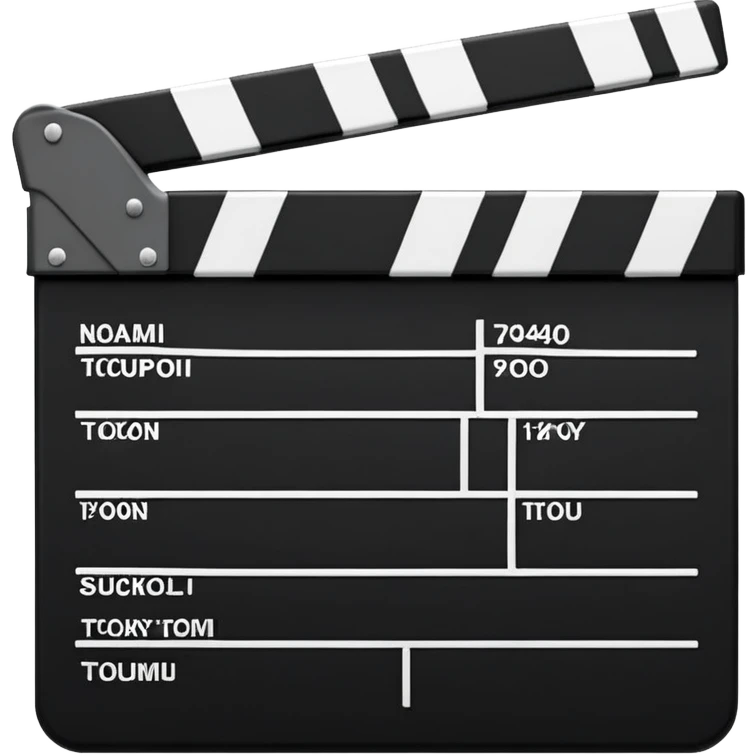 Classic movie clapperboard with traditional black and white striped top part and black base, iOS emoji style emoji