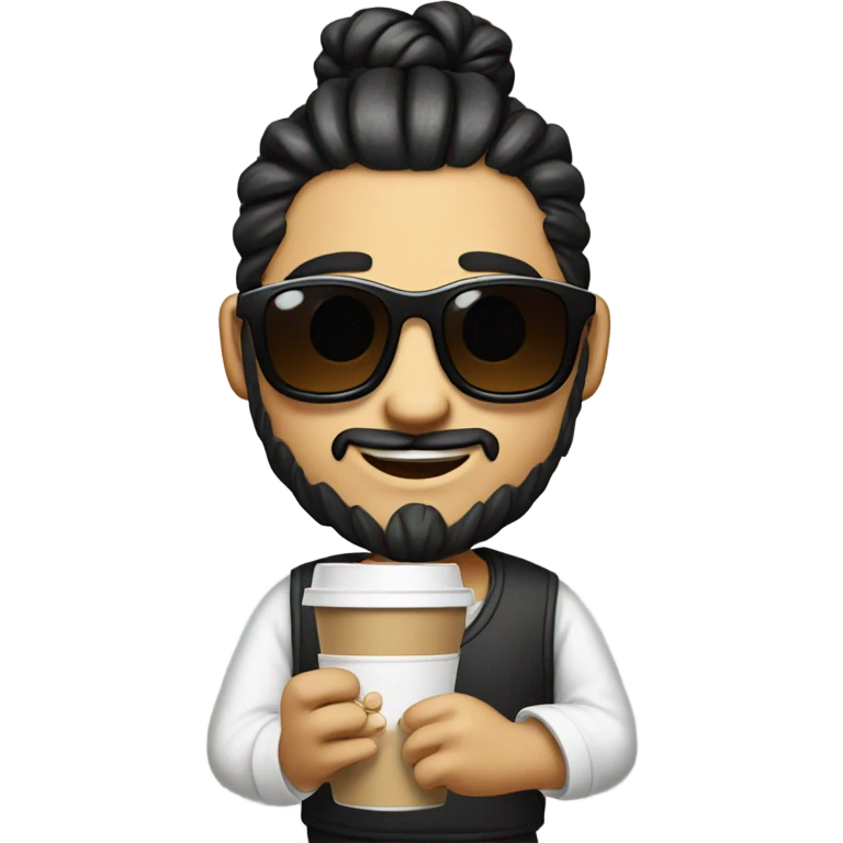 Panda with man bun and sunglasses drinking coffee emoji