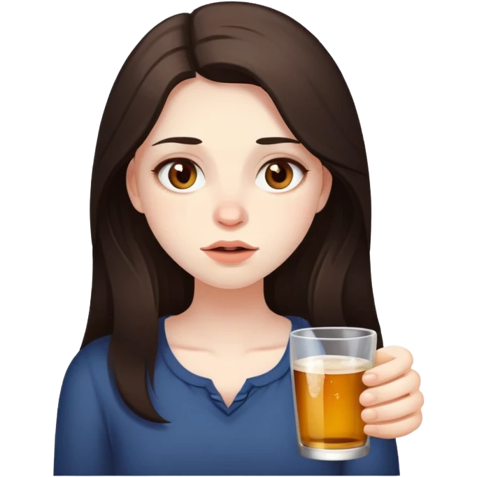 girl with long darke brown hair brown eyes and pale skin very drunk emoji