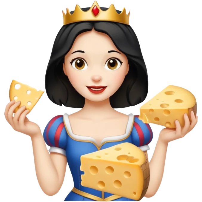 happy Snow White holding wedge of cheese emoji