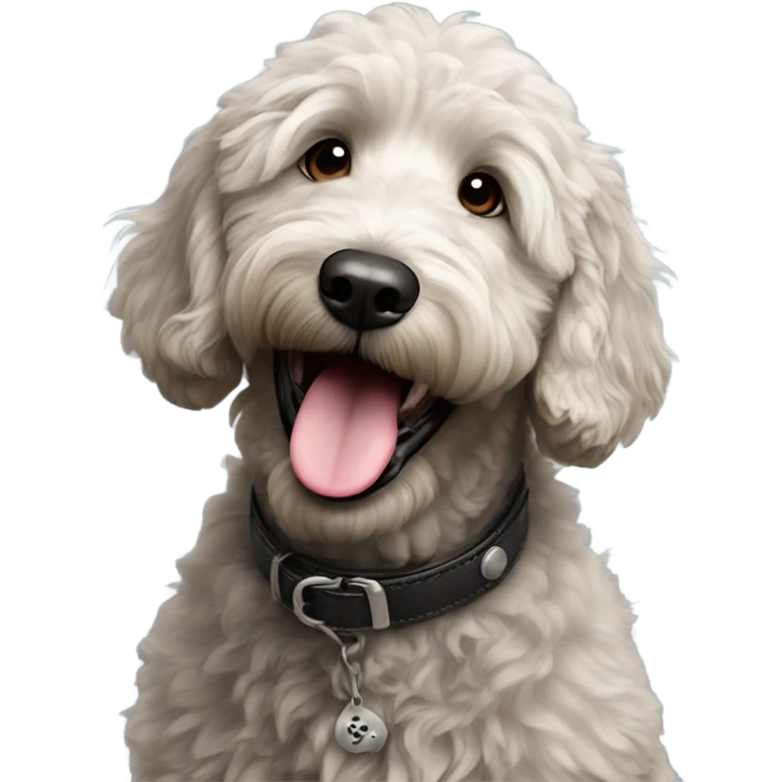 Happy black golden doodle with tongue emoji