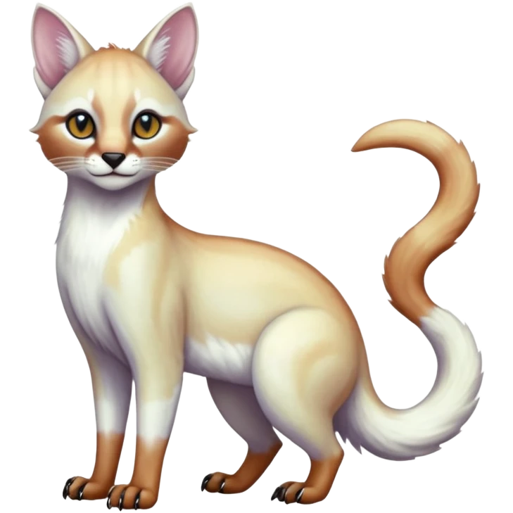 Colorful tropical pearly-albino-white iridescent glorious exotic cute cool beautiful shiny beautiful fantasy-caracal-civet-genet-sergal-vernid-Cacomistle-oncilla-animal-Fakémon-hybrid-fursona (full body) emoji