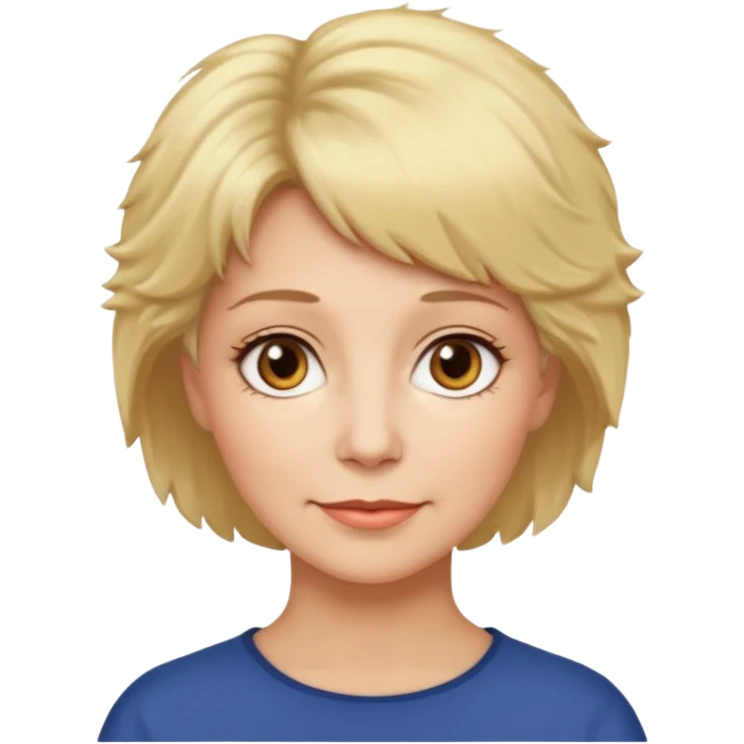 woman 60, short blonde fluffy hair, brown eyes  emoji