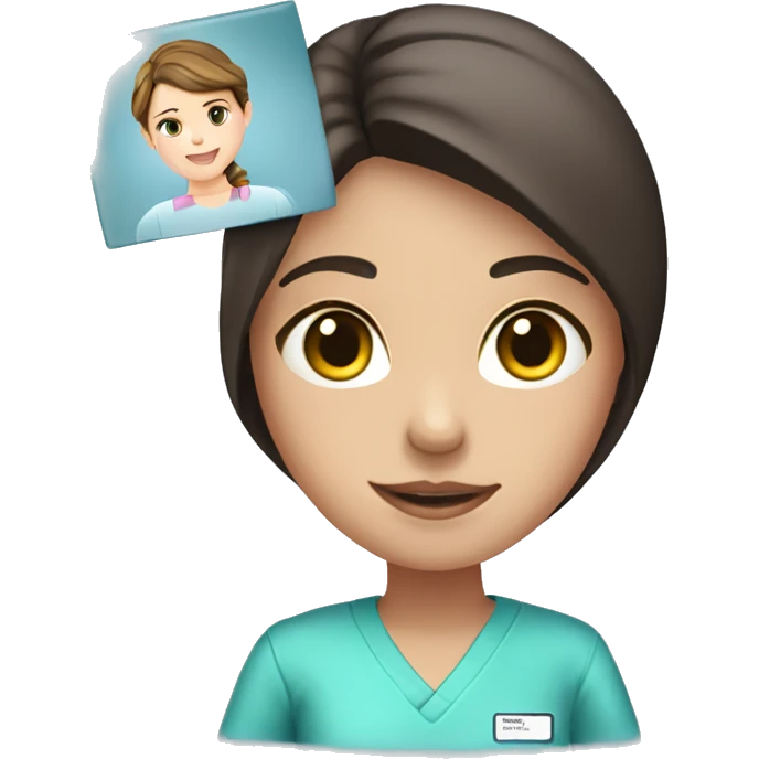 Brunette girl in pink scrubs holding an X-ray picture emoji