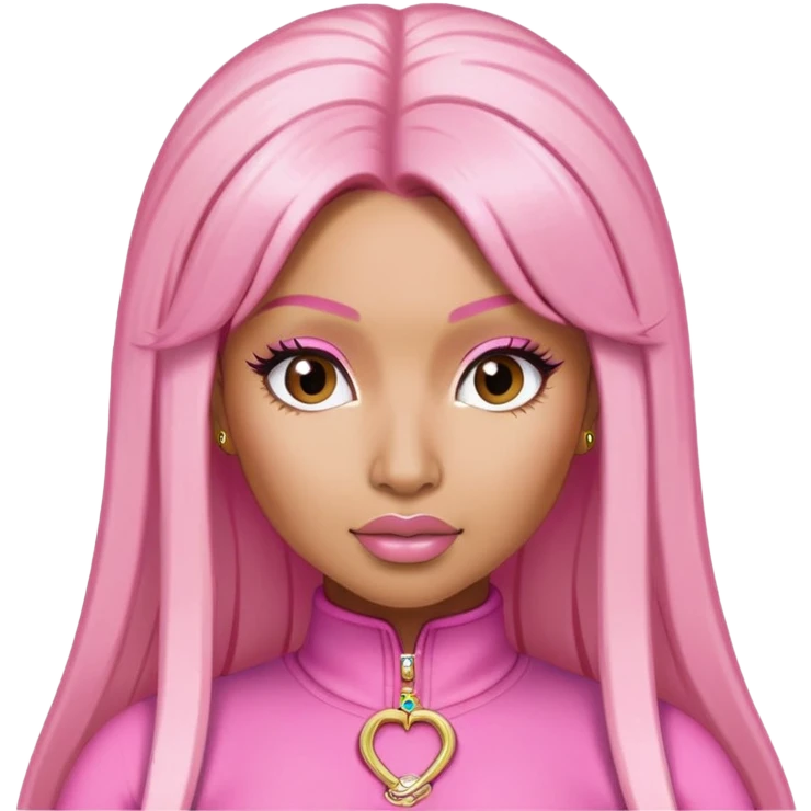 Nicki Minaj wearing a pink outfit with blonde and pink hair emoji