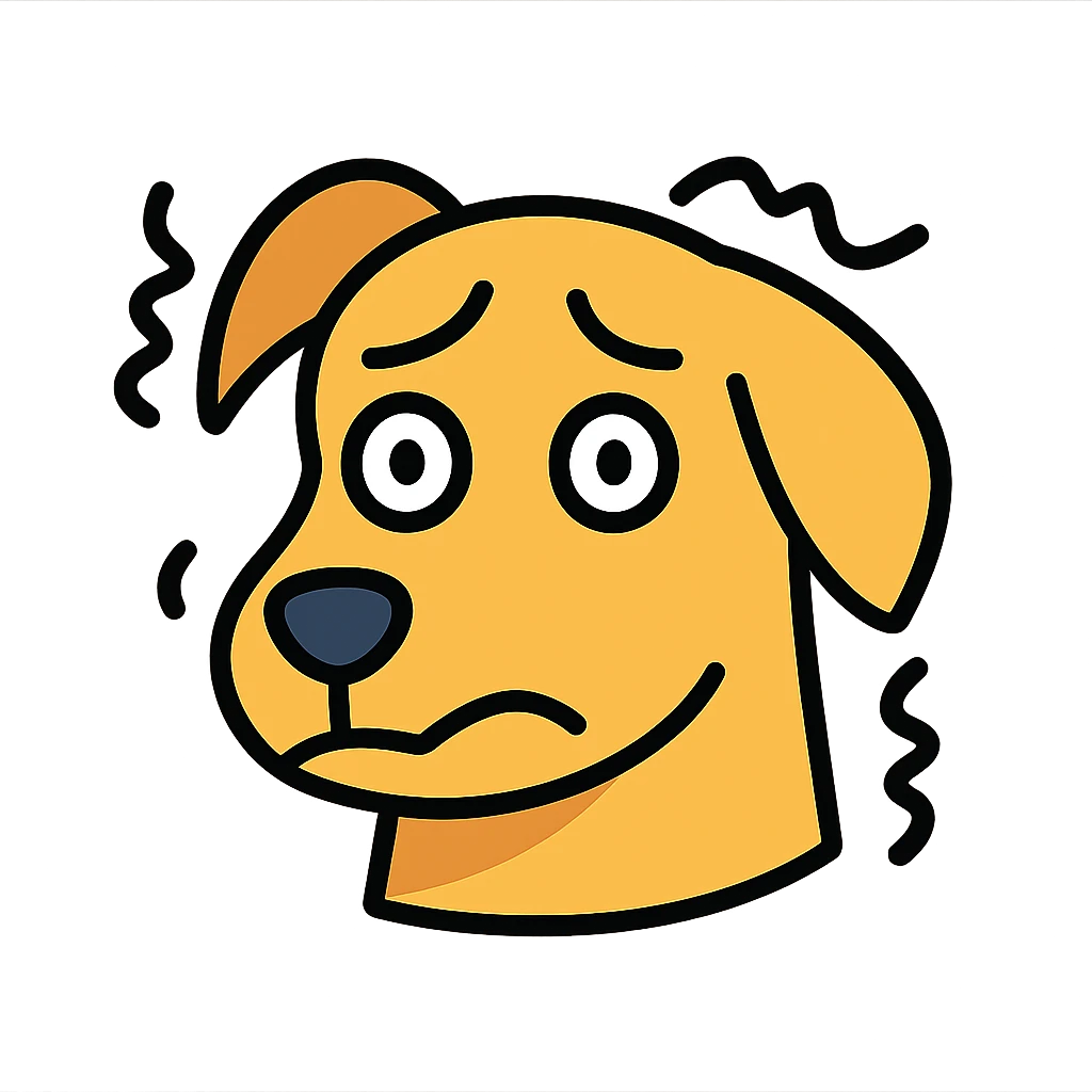Anxious dog with worried expression, ears back, and stress lines around it emoji