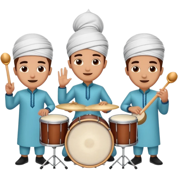group of people playing drums and calling out 'sahur', festive Ramadan morning scene emoji