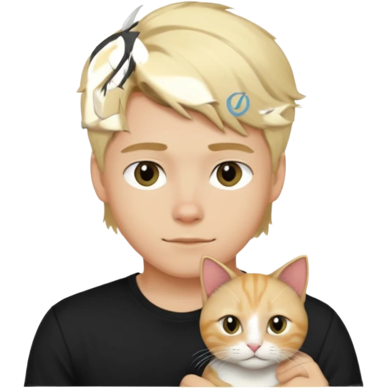 sexy boy with blond kudrnatými hair and black t-shirt with cat  emoji