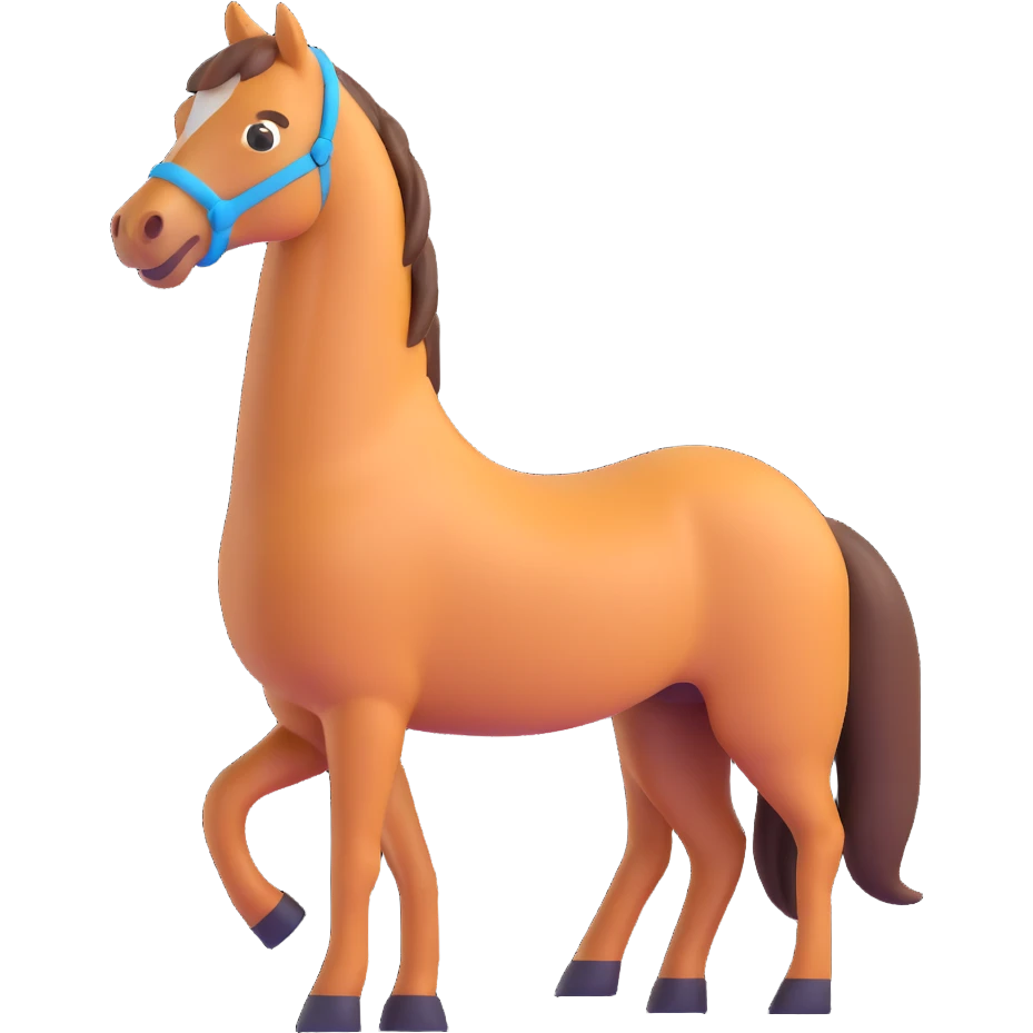 horse standing, isometric, emoji style, with a playful expression emoji