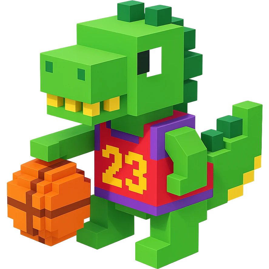 динозавр с баскетбольном мячом в майке с надписью "23", no background  emoji