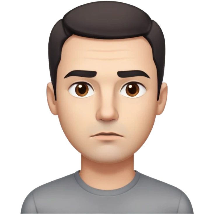 Professional man with square face, defined jawline, full cheeks, overtly skeptical expression, medium brown eyes with paranoid look, prominent eyebrows raised, wide nose, lips pressed together suspiciously, short dark hair, wearing a gray shirt emoji