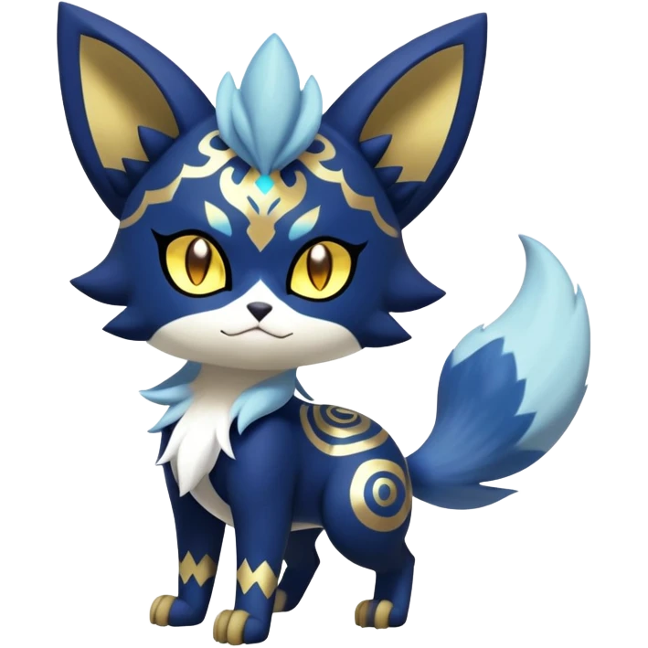 Shiny Evil mExotic Badass Colorful Ethereal Royal Mysterious Gothic Meowstic-Zorua-Litten-Noibat-Pokémon-Fakémon-hybrid-creature (full body) with pattern-markings with golden eyes emoji