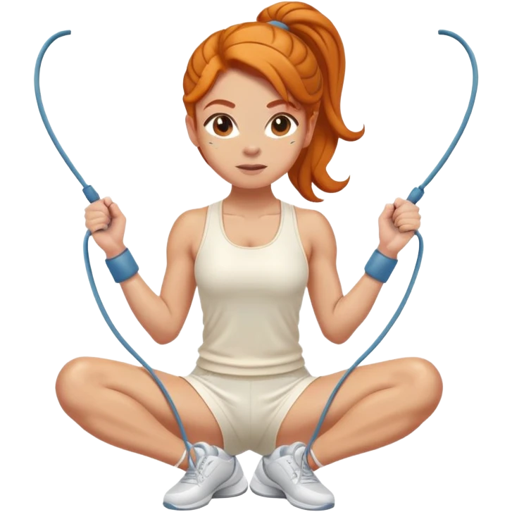 Ginger gym girl jump rope middle part hair stretching cream outfit sitting emoji