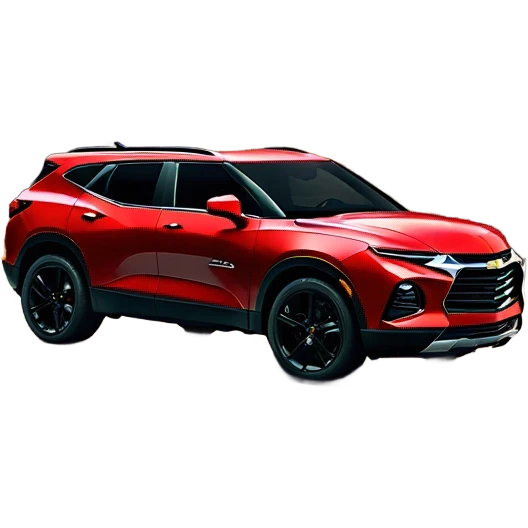 2020 Red Chevrolet Blazer with black wheels, black Chevrolet logo, on the road emoji