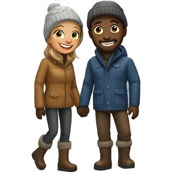 happy couple outdoors in snow emoji