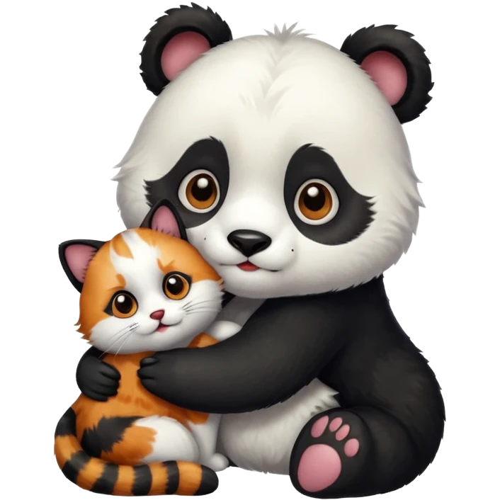 Panda hugging a calico cat emoji