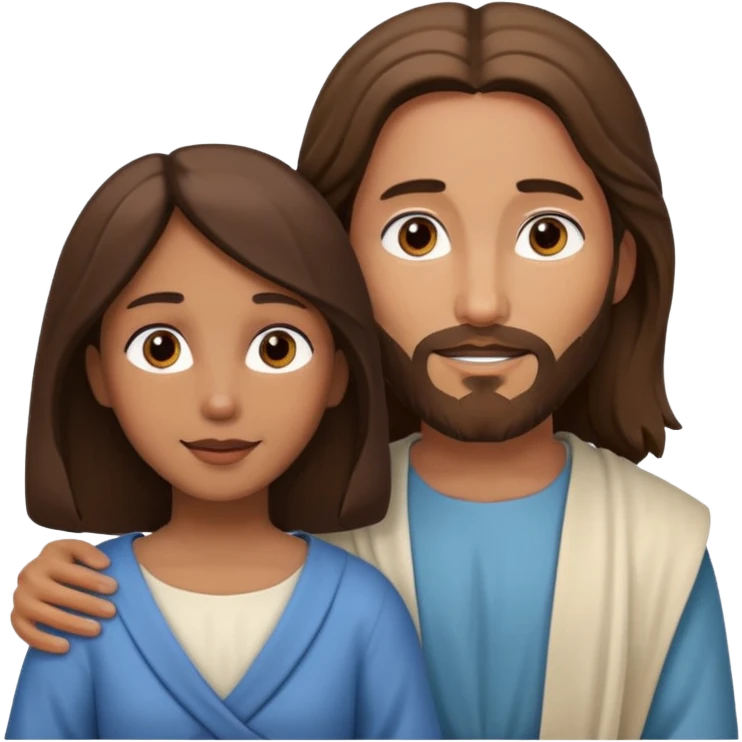 Jesus animado con una mujer ayudándola, variadas emoji