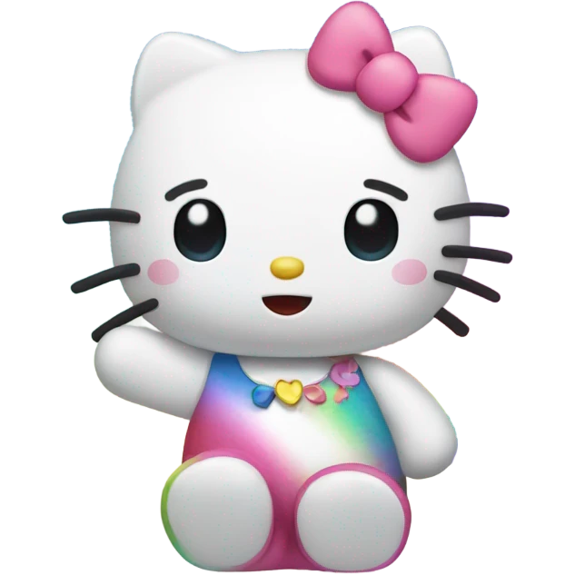 Hello kitty holding a rainbow emoji
