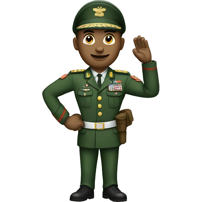Military commander in green uniform that salutes with right hand and typing on a keyword with left hand emoji