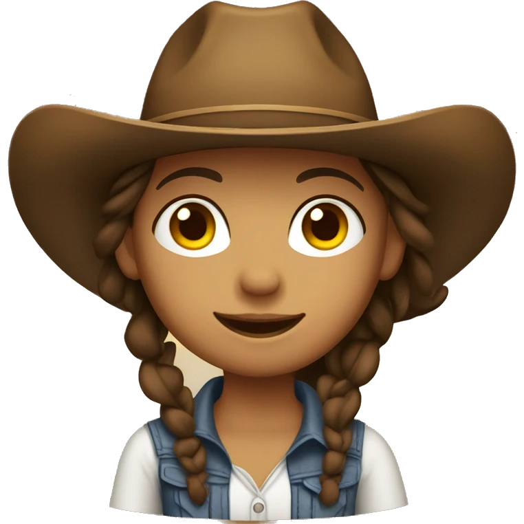 A tan girl wearing a cowboy hat with brown hair and brown eyes emoji