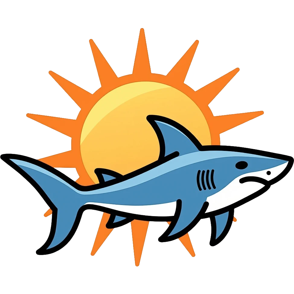 sun shark, a shark with sun rays coming out of it emoji