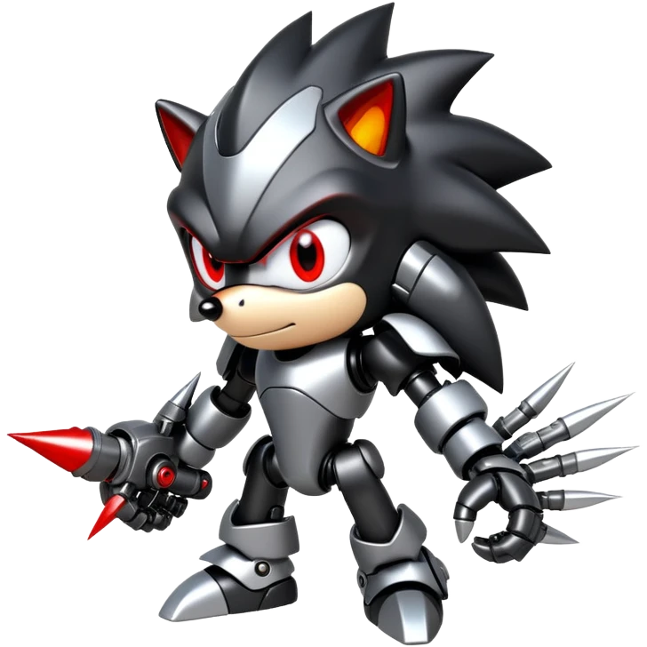 Robotic black Shadow the Hedgehog with metallic body, glowing red eyes, and mechanical quills emoji