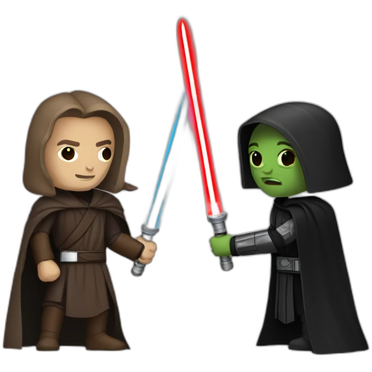 Jedi and a sith lord fighting each other emoji