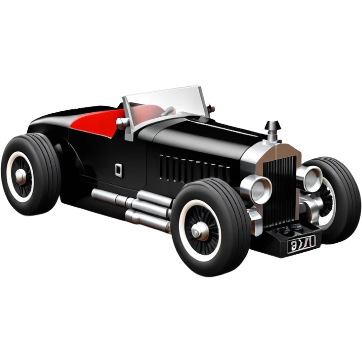 Wednesday Adam’s Blood stained Lego Satanic Darth Vader black Bare bones (channeled cowl) drag racing and speed record modified (fenders removed) chopped streamlined sporty roadster that is a (stripped down) hot street rodded engine sports car 1952 Rolls Royce Woody futuristic  wide racing wheels emoji