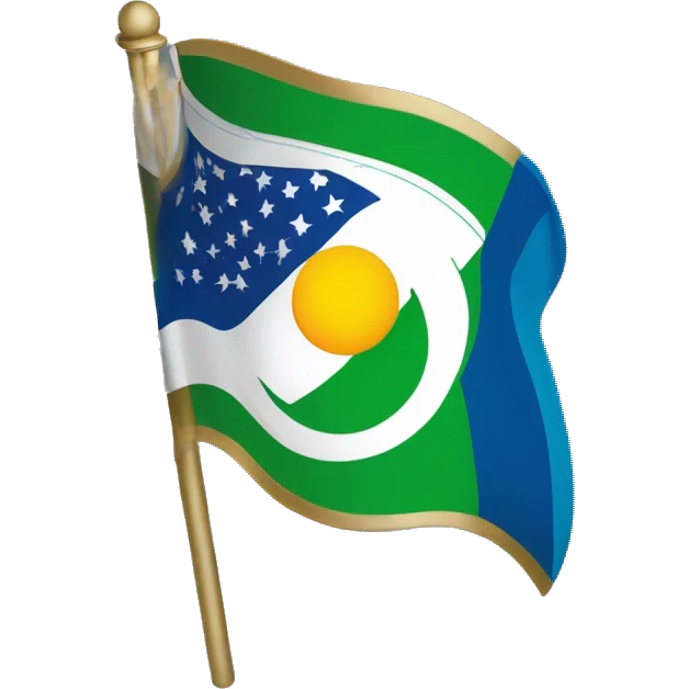Flag with half being green and half beeing blue. And a white line with gold rims around. Green part has 3 moons and blue part hars ⚜️ emoji
