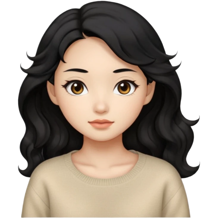 Beautiful girl,Black hair, wavy long hair,Black eyes,Chinese, beige sweater  emoji