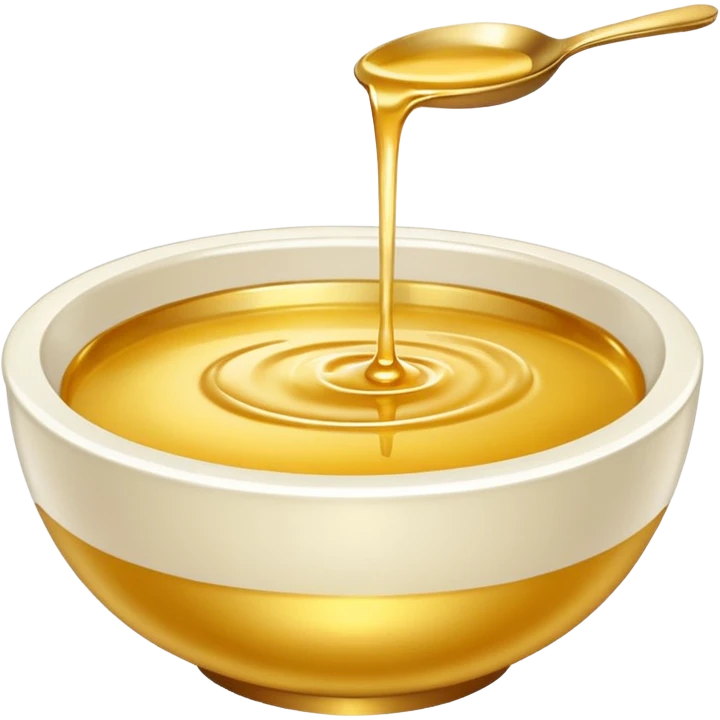 white bowl of gold liquid, vibrant gold color, smooth, no spoon, simple, clear emoji