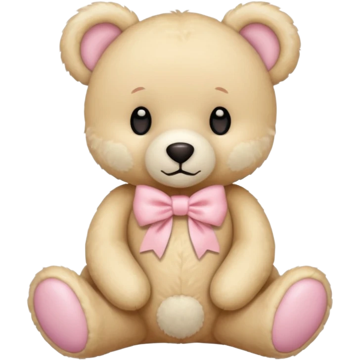 cream colored teddy bear with pastel pink bow emoji
