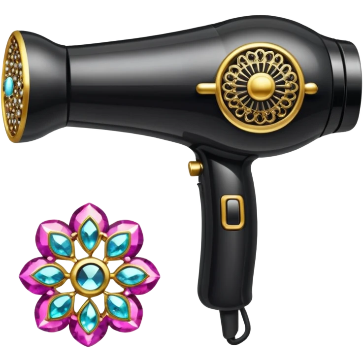 black blow dryer covered in jewelry emoji
