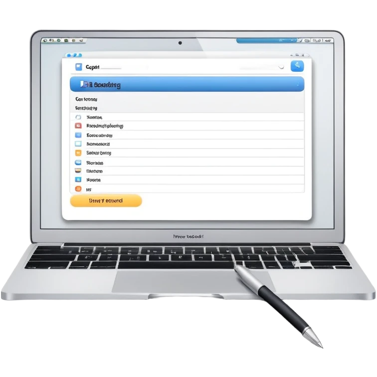 online booking system on MacBook screen next to old-style paper notebook with pen emoji