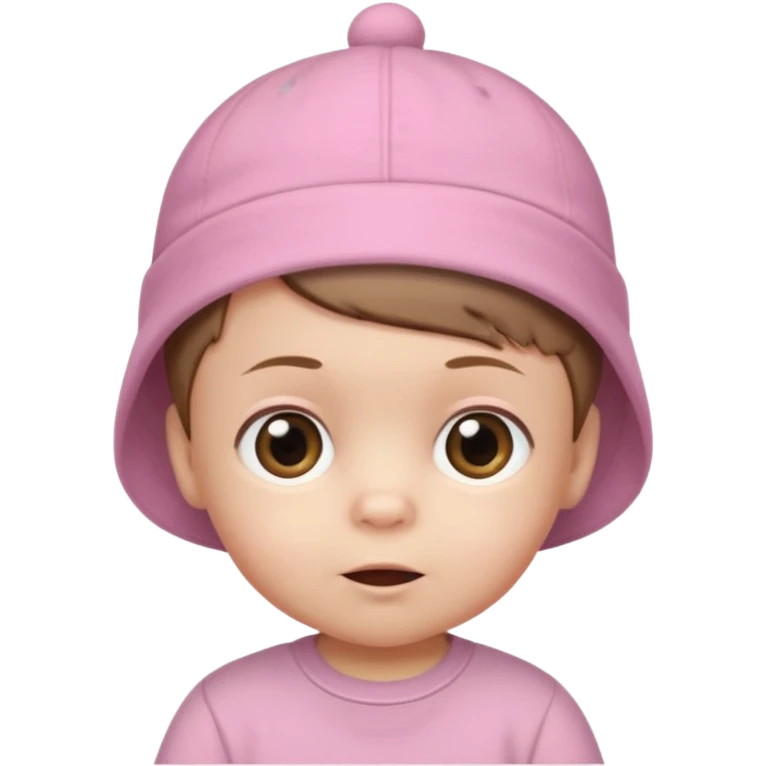 White-skinned baby, brown short hair, wearing a cap on his head, in a pink shirt for his birthday emoji