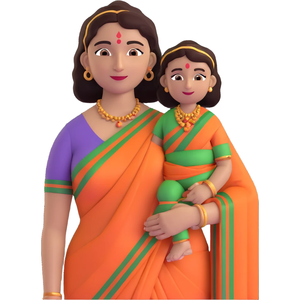 Indian mother in a saree, friendly face emoji