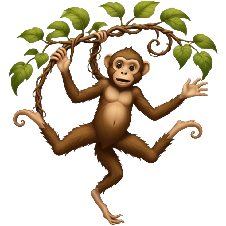 A fantasy creature with bare human feet, twisted vine-like root legs extending upward, and a cheeky monkey face at the top emoji